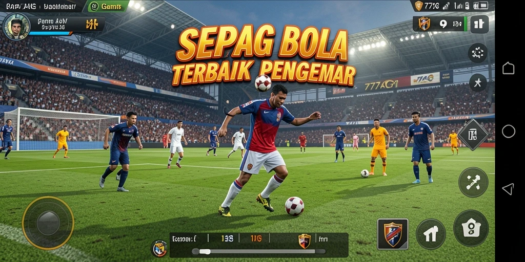 Screenshot tampilan gameplay 77AG menampilkan aksi sepak bola mendebarkan.