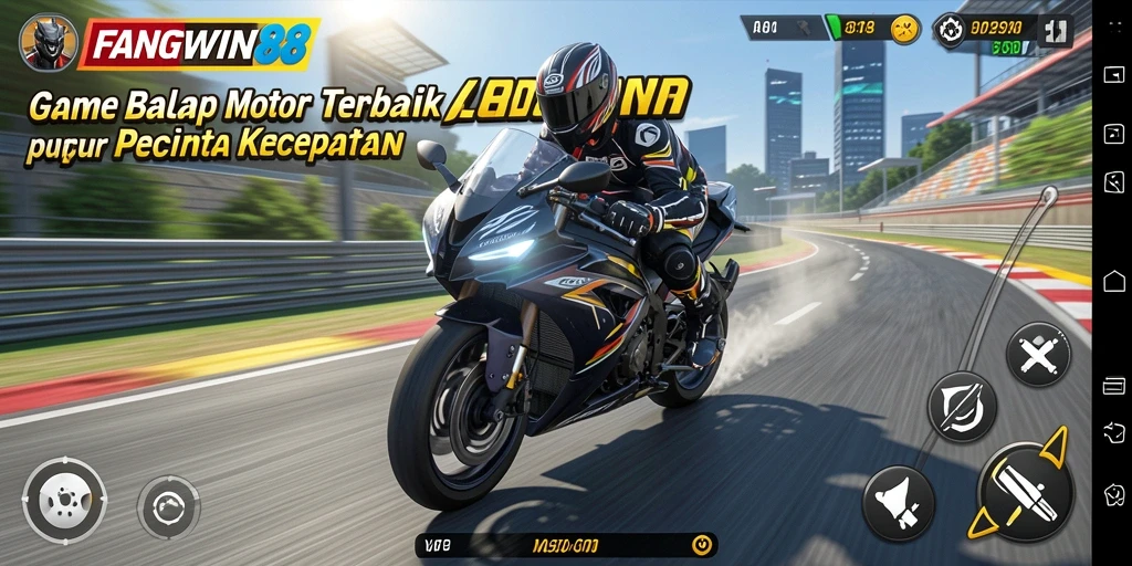 Screenshot gameplay FANGWIN88 menampilkan balapan motor yang seru.