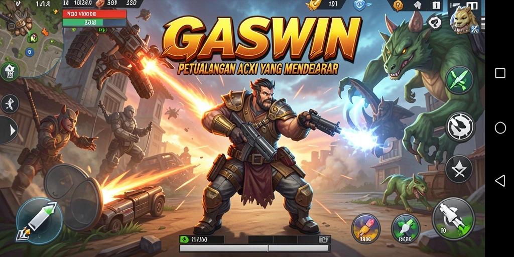 Tampilan gameplay GASWIN yang mendebarkan dan penuh aksi.