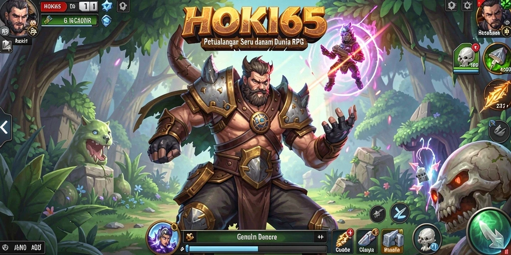 Tampilan gameplay HOKI65 dengan pertempuran yang menegangkan dan karakter unik.