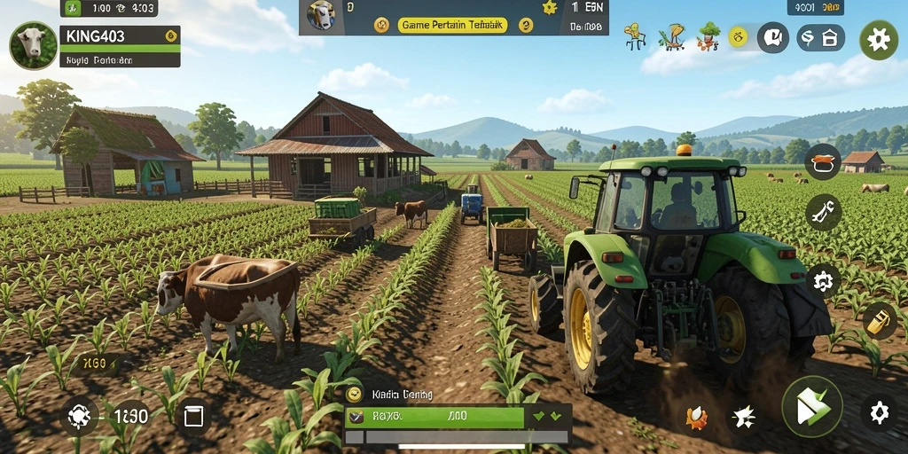 Tampilan screenshot KING403 yang menampilkan aktivitas bertani yang menyenangkan.