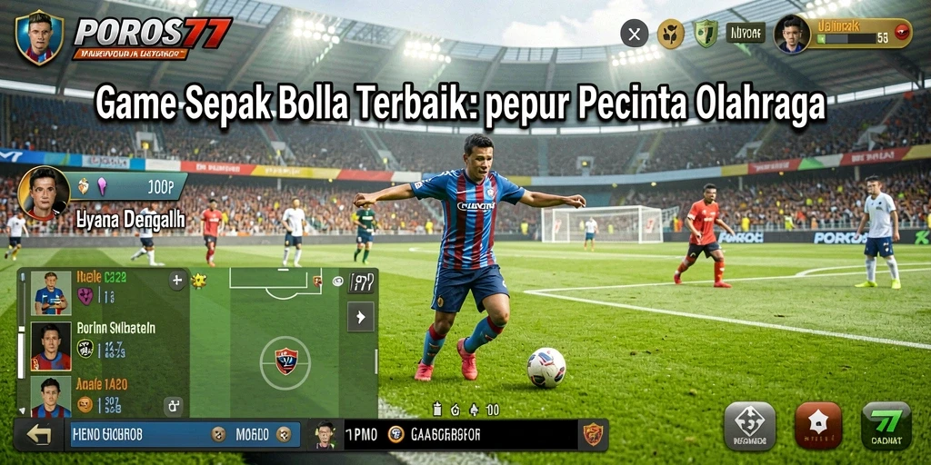 Screenshot utama menunjukkan momen mendebarkan dalam pertandingan sepak bola di POROS77.