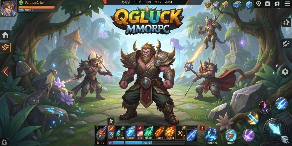 Screenshot utama tampilan gameplay QGLUCK dengan karakter yang sedang bertarung.