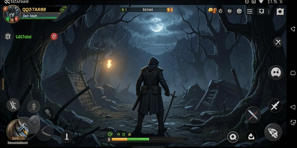 Screenshot gameplay menampilkan suasana menyeramkan dalam QQSTAR88.