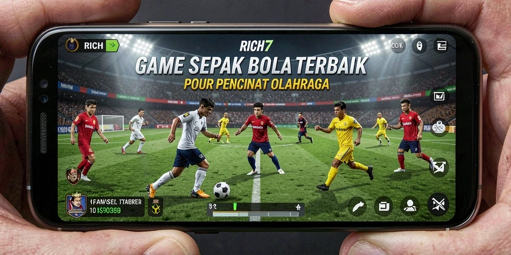 Gameplay RICH7 yang seru dan kompetitif dalam sepak bola.