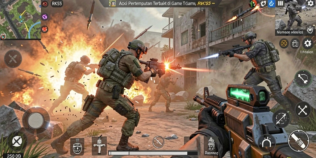 Tampilan gameplay RK55 yang dinamis dan mendebarkan.