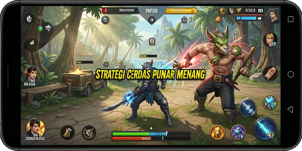 Screenshot menampilkan gameplay aksi strategi yang intens.